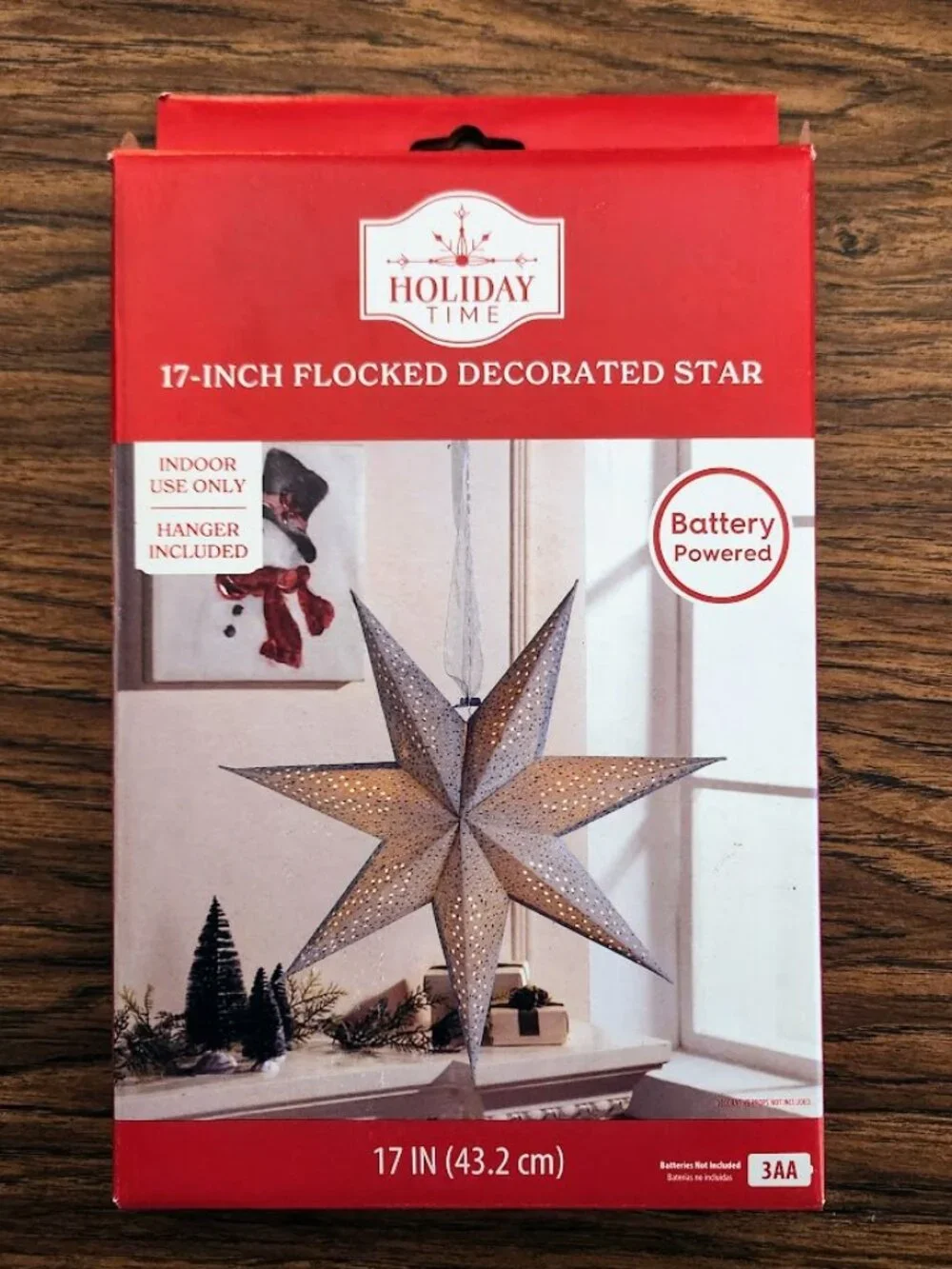 NEW Light Up Battery Operated Flocked Star Christmas Hanging Decoration Decor Ho